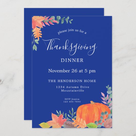 Pumpkin Autumn Leaves Thanksgiving Invitation Kaart (Voorkant / Achterkant)
