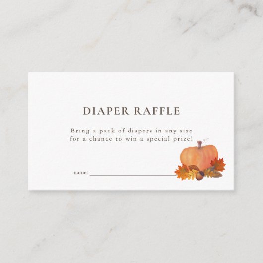Pumpkin Autumn Leaves Witte Luier Raffle Ticket Informatiekaartje (Voorkant)