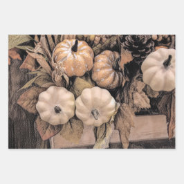 Pumpkin Autumn Oranje White Brown  Antiek Inpakpapier Vel