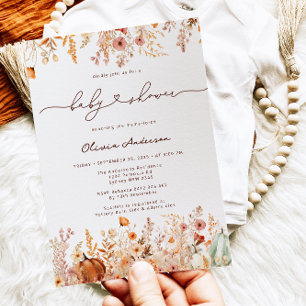 Pumpkin Autumn Wildflowers Baby shower Kaart