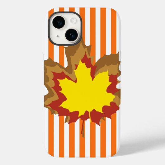 Pumpkin Autumnal Stripes met Leaves Case-Mate iPhone Case (Achterkant)