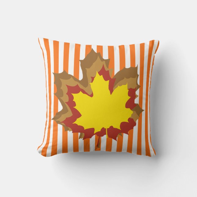Pumpkin Autumnal Stripes met Leaves Kussen (Voorkant)