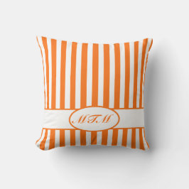 Pumpkin Autumnal Stripes met monogram Kussen