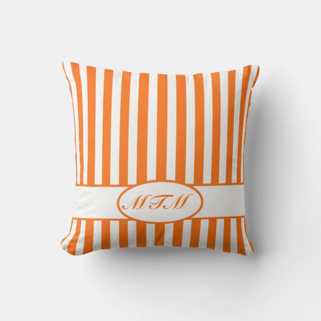 Pumpkin Autumnal Stripes met monogram Kussen (Voorkant)