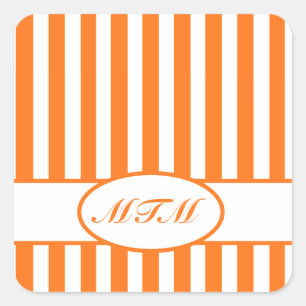 Pumpkin Autumnal Stripes met monogram Vierkante Sticker
