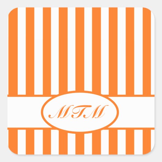 Pumpkin Autumnal Stripes met monogram Vierkante Sticker (Voorkant)