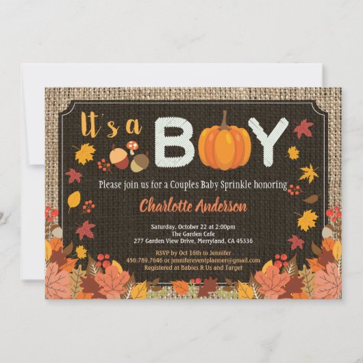 Pumpkin baboe sprinkle herfst-uitnodiging kaart (Voorkant)