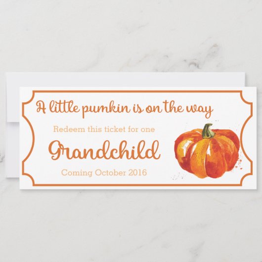 Pumpkin baby aankondiging ticket kleinkind (Voorkant)