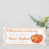Pumpkin baby aankondiging ticket nicht / neef (Staand voorkant)