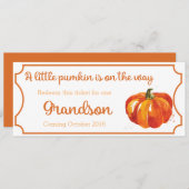 Pumpkin baby Announcement Ticket Grandson Aankondiging (Voorkant / Achterkant)