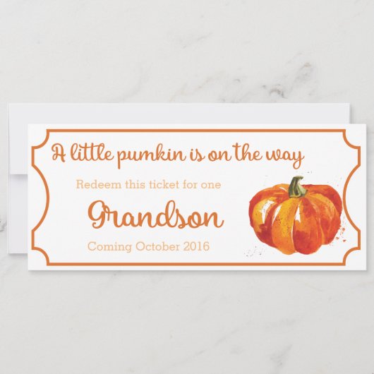 Pumpkin baby Announcement Ticket Grandson Aankondiging (Voorkant)