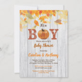Pumpkin baby douche rustic wood het is een jongen kaart (Voorkant)