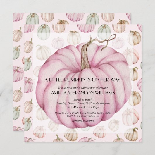Pumpkin Baby Girl Shower Invitations Kaart (Voorkant / Achterkant)