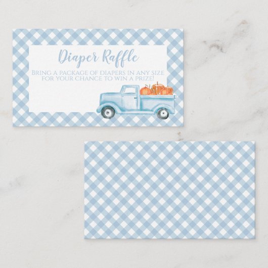Pumpkin Baby shower blue Pset Truck Diaper Raffle Informatiekaartje (Voorkant / Achterkant)