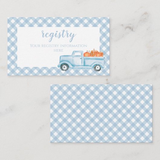 Pumpkin Baby shower blue Pset Truck register Informatiekaartje (Voorkant / Achterkant)