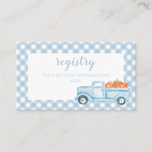 Pumpkin Baby shower blue Pset Truck register Informatiekaartje (Voorkant)