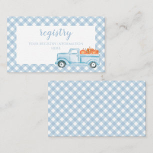 Pumpkin Baby shower blue Pset Truck register Informatiekaartje