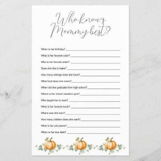 Pumpkin Baby shower die weet mama beste spel Flyer (Voorkant)