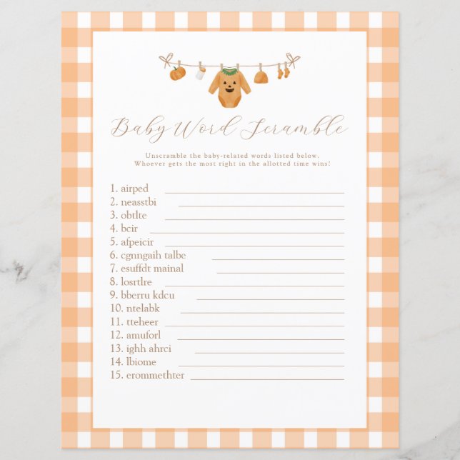 Pumpkin Baby Shower Game Card (Voorkant)