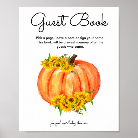 Pumpkin Baby shower Guest Book Poster (Voorkant)