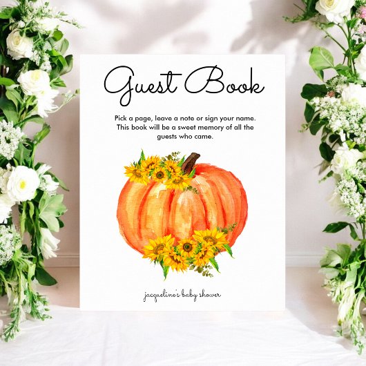 Pumpkin Baby shower Guest Book Poster