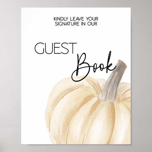 Pumpkin Baby shower Guest Book Sign Poster (Voorkant)