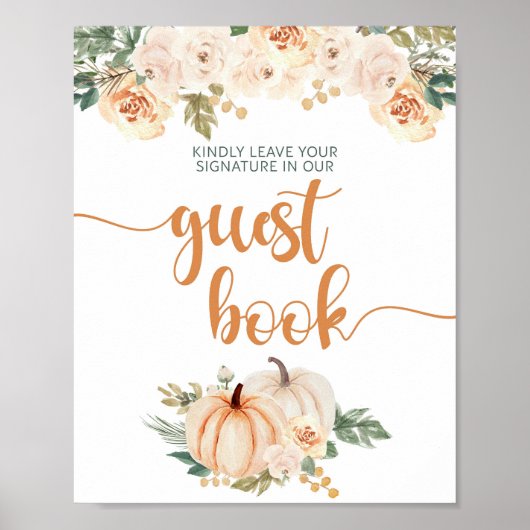 Pumpkin Baby shower Guest Book Sign Poster (Voorkant)