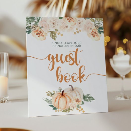 Pumpkin Baby shower Guest Book Sign Poster