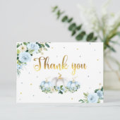 Pumpkin Baby shower Herfst Blue Pumpkin Bedankkaart (Staand voorkant)