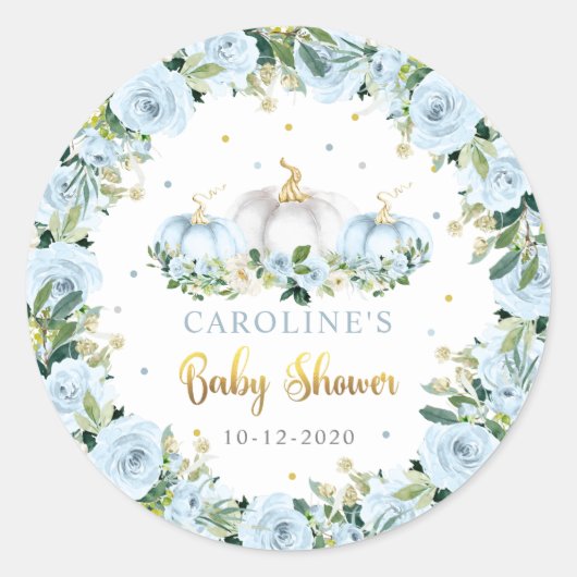 Pumpkin Baby shower Herfst Blue Pumpkin Favor Ronde Sticker (Voorkant)