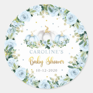 Pumpkin Baby shower Herfst Blue Pumpkin Favor Ronde Sticker