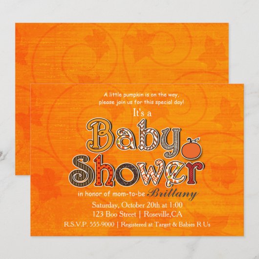 Pumpkin Baby shower Herfst najaarsuitnodigingen Kaart (Voorkant / Achterkant)