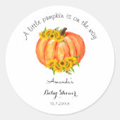 Pumpkin Baby shower Herfst Oranje Witte zonnebloem Ronde Sticker (Voorkant)