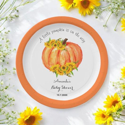 Pumpkin Baby shower Herfst Sinaasappel White Papieren Bordje