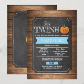 Pumpkin Baby shower Het is Boy Twins Party Invite Kaart (Voorkant / Achterkant)