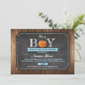 Pumpkin-Baby shower Het is een Jongen-hout-uitnodi Kaart (Staand voorkant)
