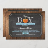 Pumpkin-Baby shower Het is een Jongen-hout-uitnodi Kaart (Voorkant / Achterkant)