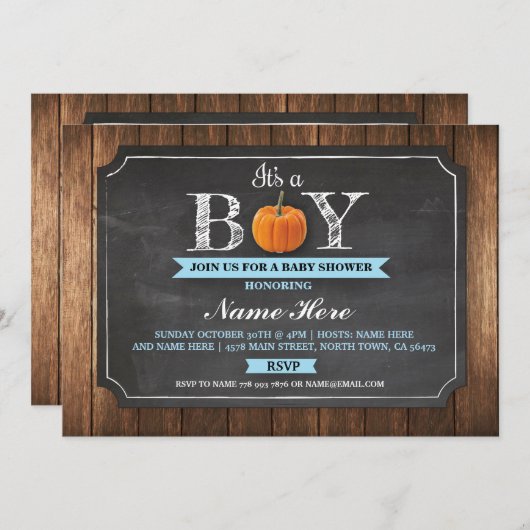 Pumpkin-Baby shower Het is een Jongen-hout-uitnodi Kaart (Voorkant / Achterkant)