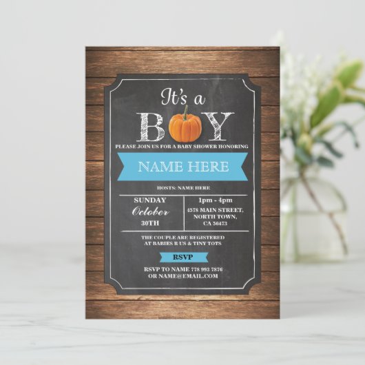 Pumpkin-Baby shower Het is een Jongen Piekfeest Bl Kaart (Staand voorkant)