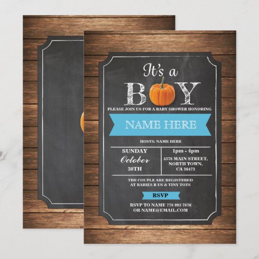 Pumpkin-Baby shower Het is een Jongen Piekfeest Bl Kaart (Voorkant / Achterkant)