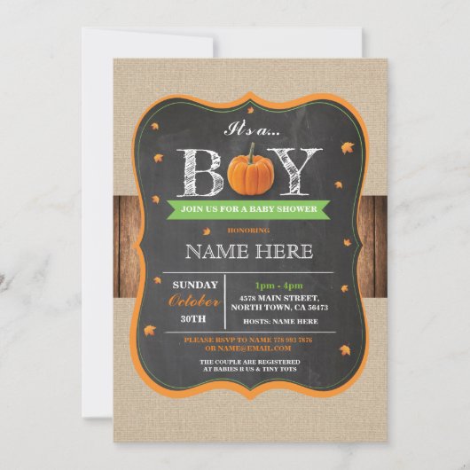 Pumpkin-Baby shower Het is een trouwe uitnodiging  (Voorkant)