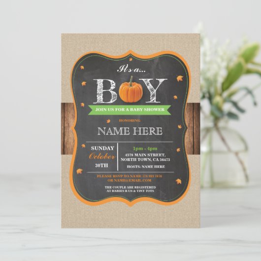 Pumpkin-Baby shower Het is een trouwe uitnodiging  (Staand voorkant)