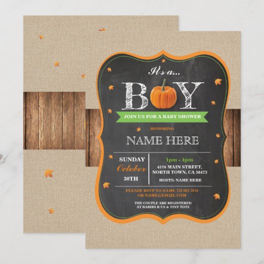 Pumpkin-Baby shower Het is een trouwe uitnodiging (Voorkant / Achterkant)