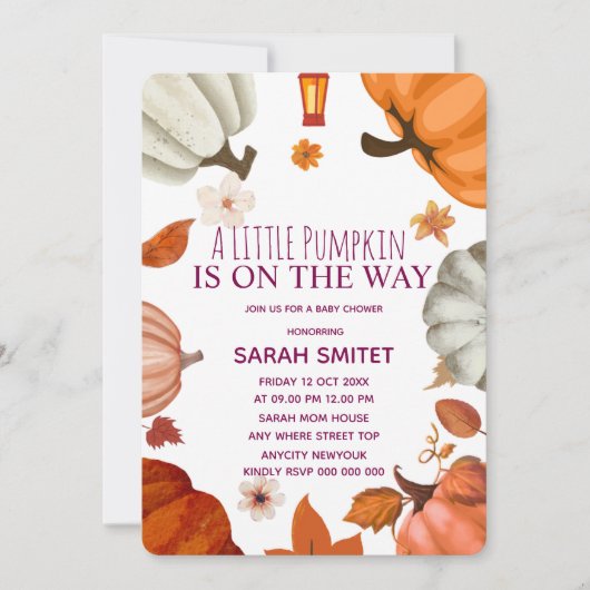 Pumpkin Baby shower Invitation, A Little Pumpkin I Feestdagenkaart (Voorkant)