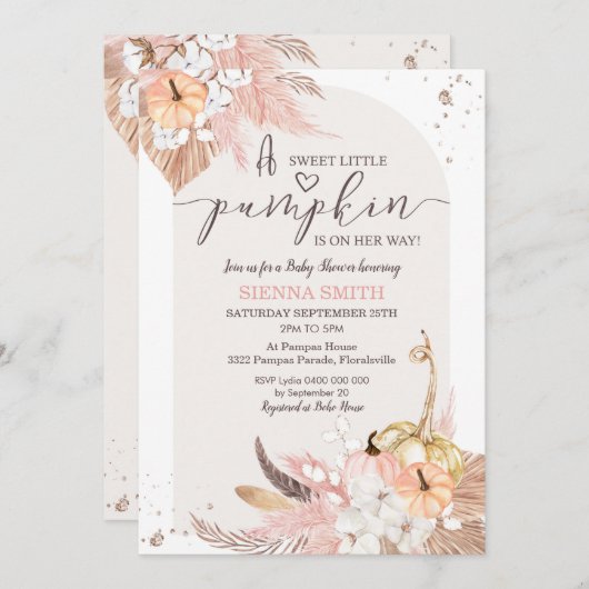 Pumpkin Baby shower Invitation Boho Girl Kaart (Voorkant / Achterkant)