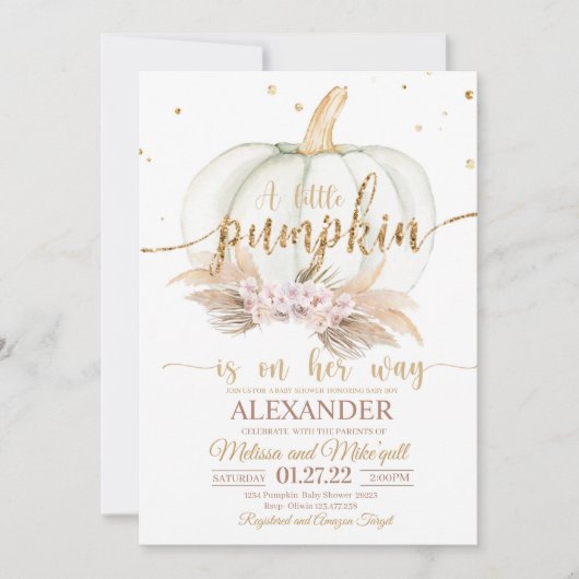 Pumpkin Baby shower Invitation Boho pampas bohemia Kaart (Voorkant)