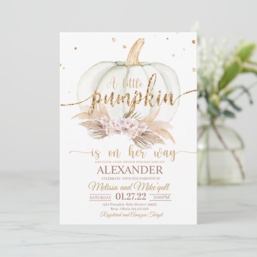 Pumpkin Baby shower Invitation Boho pampas bohemia Kaart (Staand voorkant)