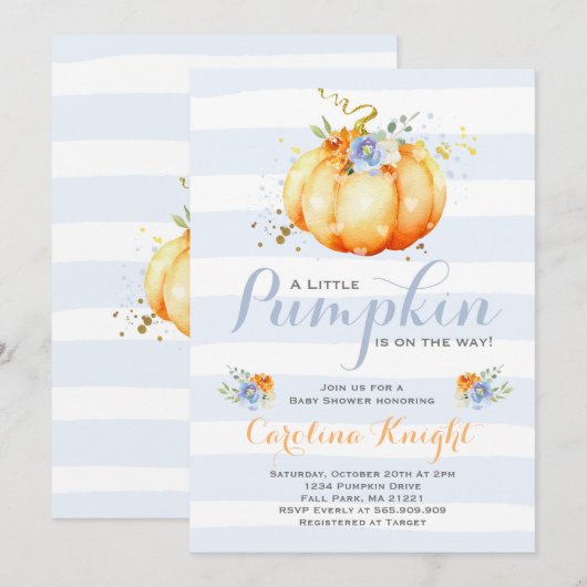 Pumpkin Baby shower Invitation Boy Pumpkin Shower Kaart (Voorkant / Achterkant)
