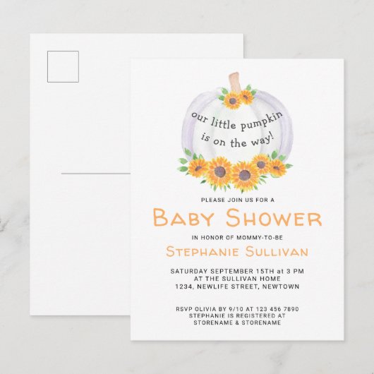 Pumpkin Baby shower Invitation Briefkaart (Voorkant / Achterkant)