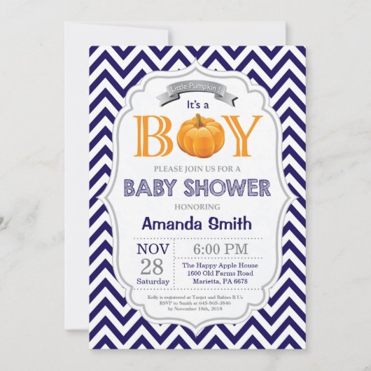Pumpkin Baby shower Invitation Herfst Autumn Boy Kaart (Voorkant)